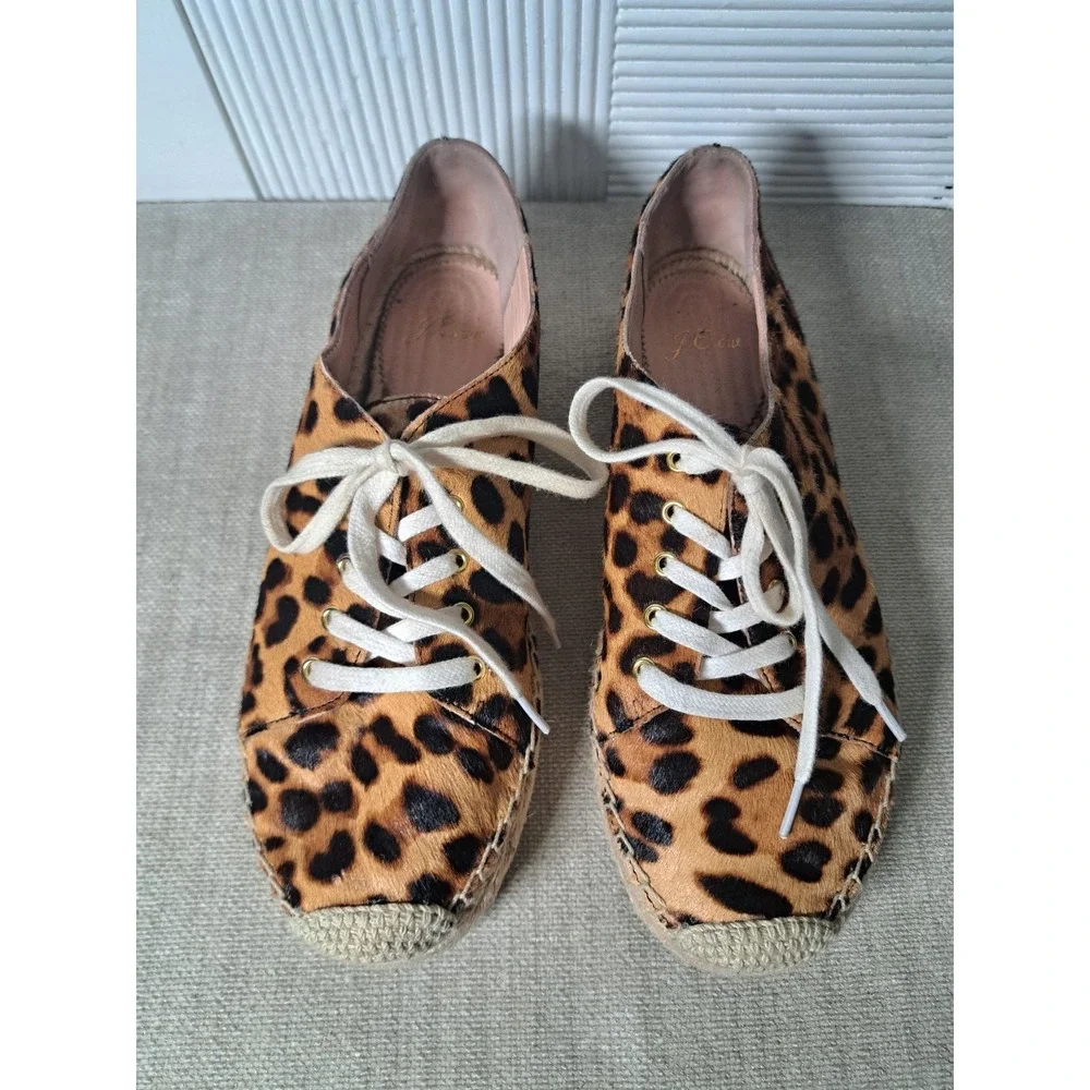 J.‎  Crew Espadrilles Size 9  Brown Animal Print  Calf Hair Lace-up